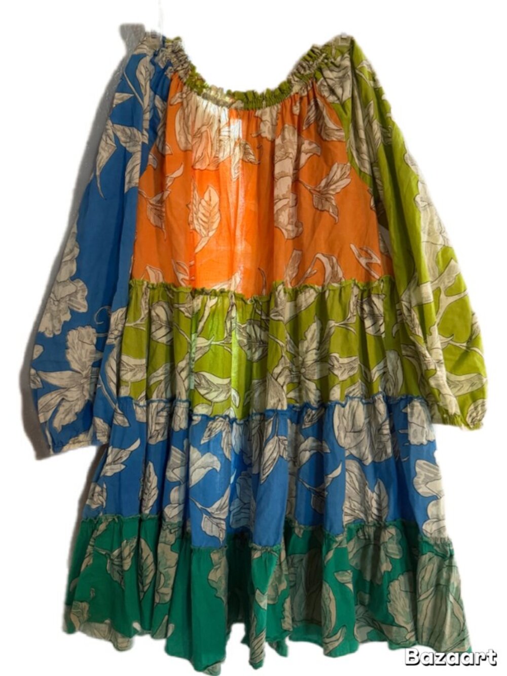 Velzera Colorblock Tropical Floral Cotton Boho Tunic Dress S/M - Picture 3 of 7